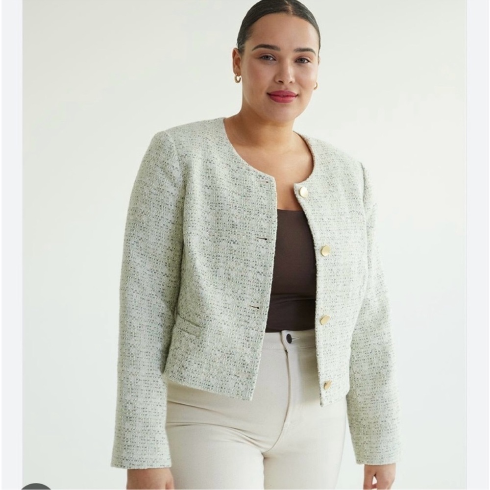 Green Tweed Button Front Wool Blend Jacket size Medium